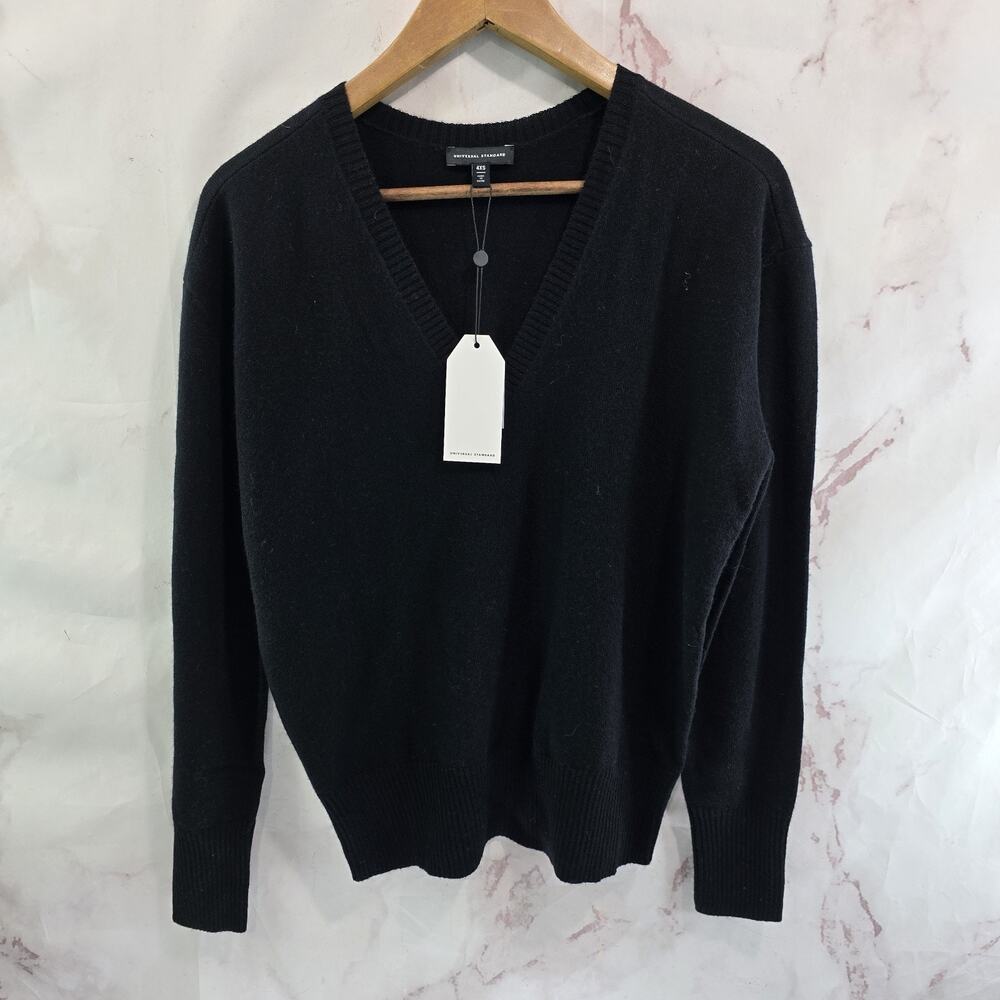 Universal Standard Sweater Womens 4XS XS Black Katla V Neck Cashmere Wool